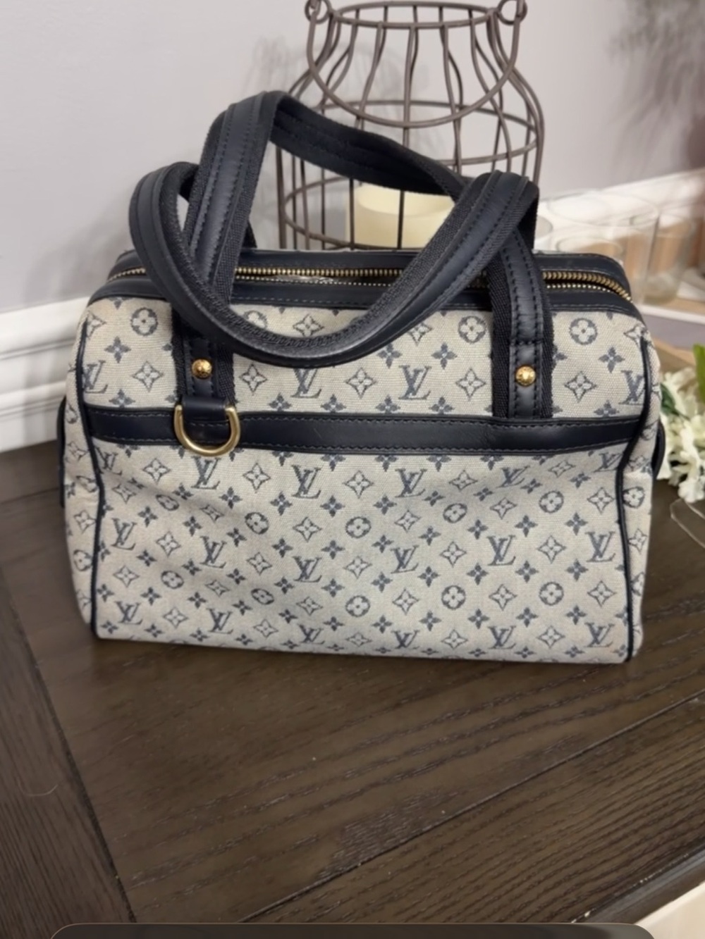 Louis Vuitton Mini Lin Monogram Canvas Satchel with Black Trim